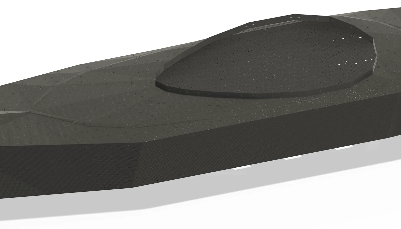A close render of the same kayak cockpit opening rendered in dark carbon laminate