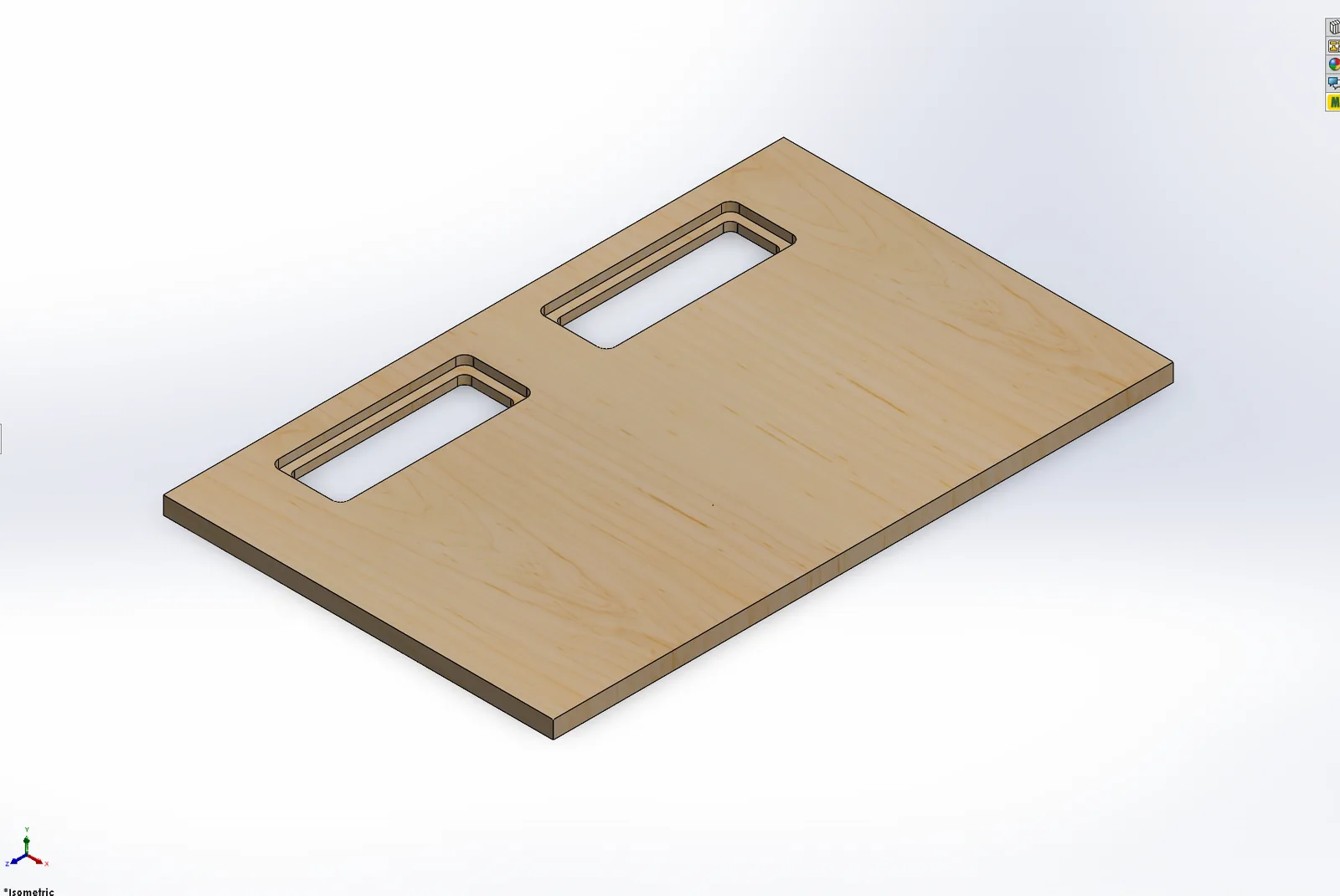 CAD view of the small desk top with two rectangular ports