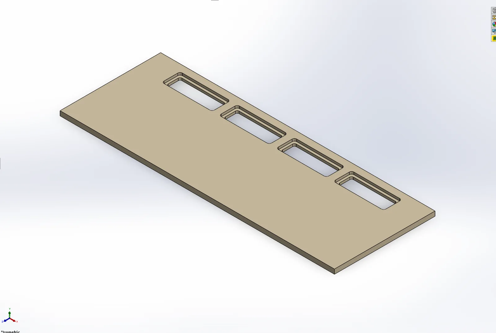 CAD view of the large desk top with four rectangular ports in a row