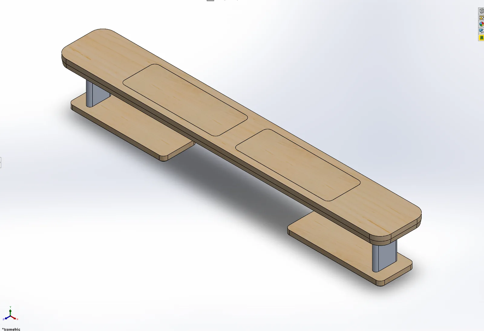 CAD view of a two-tier shelf module that sits into a desk port