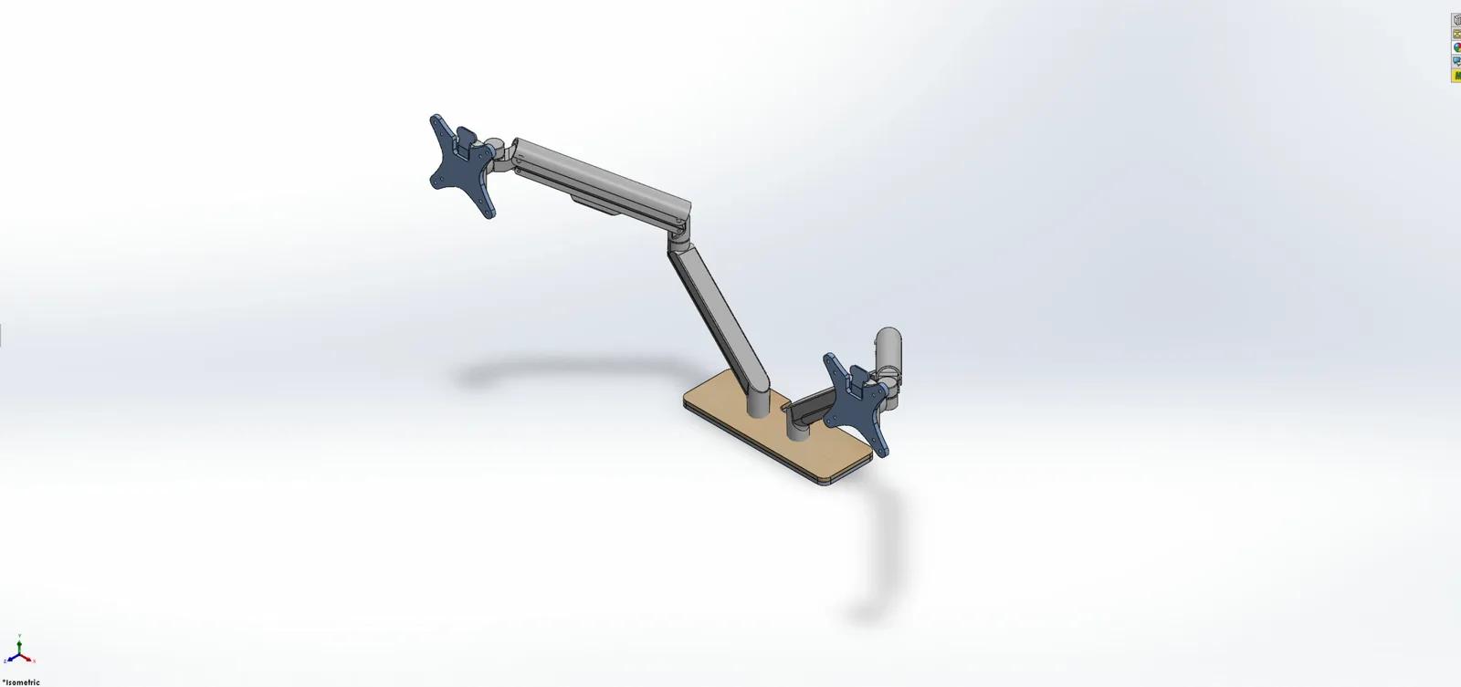 CAD view of a dual monitor arm mounted to a desk port insert