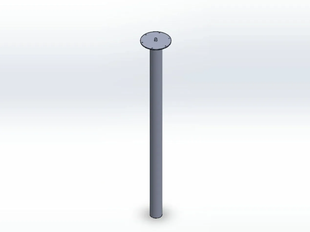 CAD view of a single round grey leg with a flat circular mounting plate at the top