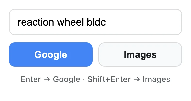 The same popup with the phrase reaction wheel bldc typed into the search field
