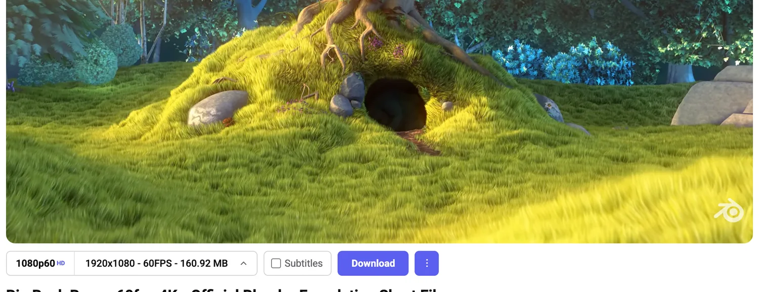 A YouTube watch page with a horizontal download bar inserted below the video, showing a quality picker reading 1080p60, a subtitles checkbox and a blue Download button
